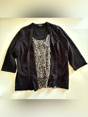 Notations Faux Twinset Cardigan Leopard Ruffle Top size 1X